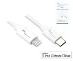 Kábel USB C na Lightning, MFi, krabička, biely, 2 m, certifikovaný MFi, synchronizačný a rýchlonabíjací kábel